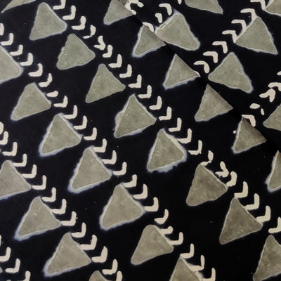 Pure Cotton Black With Grey And White  Triangle Arrow Head Stripes Hand Block Print Fabric