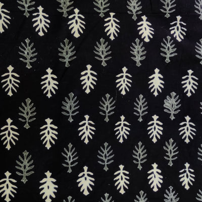 Pre-cut ( 1.40 meter )Pure Cotton Black With Grey Cream Motifs Hand Block Print Fabric