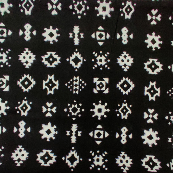 Pure Cotton  Black With Ikkat Motifs Hand Block Print Fabric