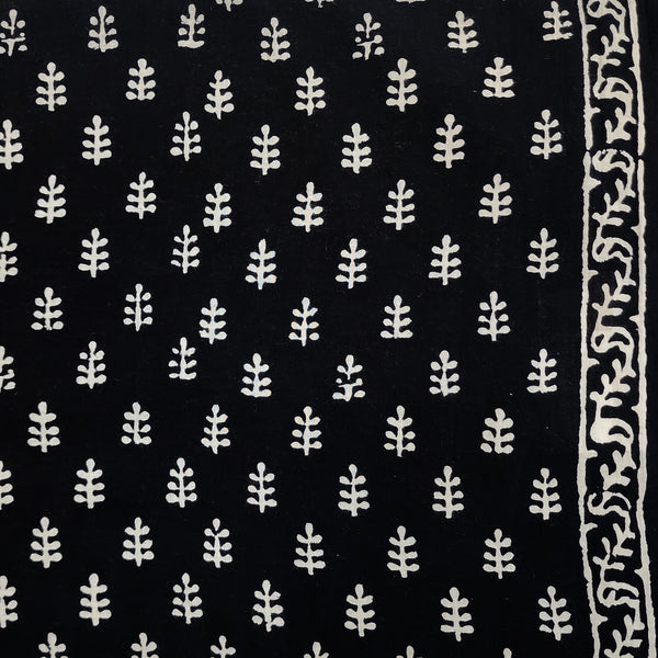 Pure Cotton Black With Small White Plants Hand Block Print Fabric