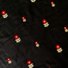 Pure Cotton Black With Tiny Red Grey Flower Embroiedered Fabric