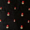 Pure Cotton Black With Tiny Red Grey Flower Embroiedered Fabric