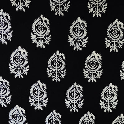 Pre-cut 1.5 meter Pure Cotton Black With White Intricate Kairi Hand Block Print Fabric