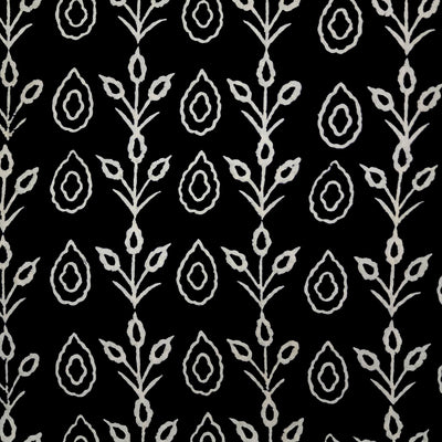 Pure Cotton Black With White Leafs Creeper Hand Block Print Fabric