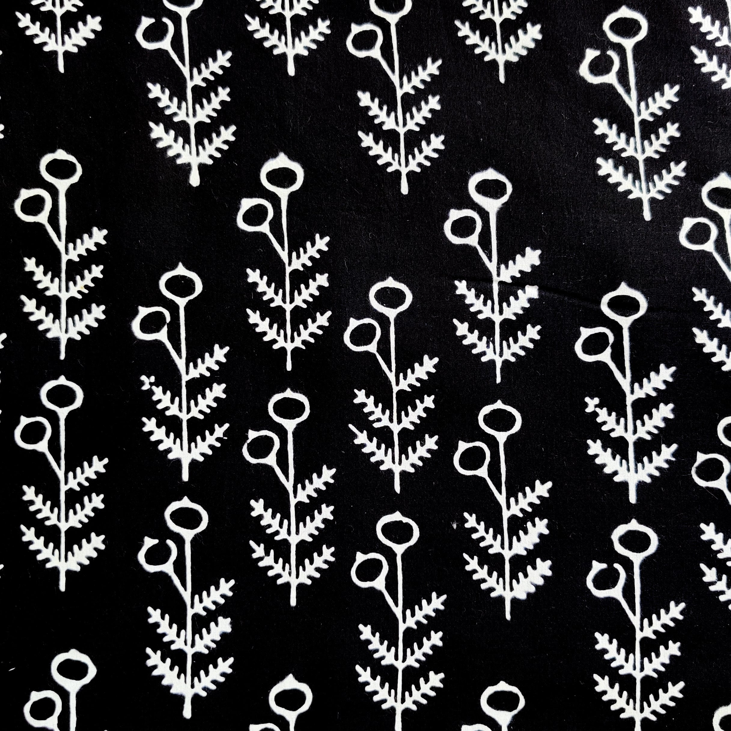 Pure Cotton Black With White Rice Plant Hand Block Print Fabric – Sanskruti