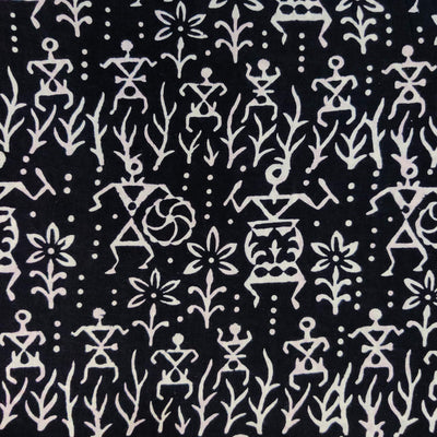 Blouse Piece 1 meter  Pure Cotton Black With White Tribal Hand Block Print Fabric