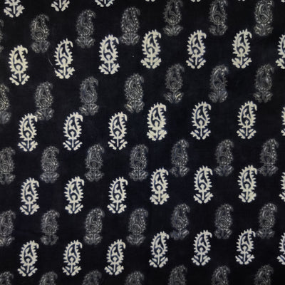 Pure Cotton Black With Grey And White Kairi Hand Block Print Fabric
