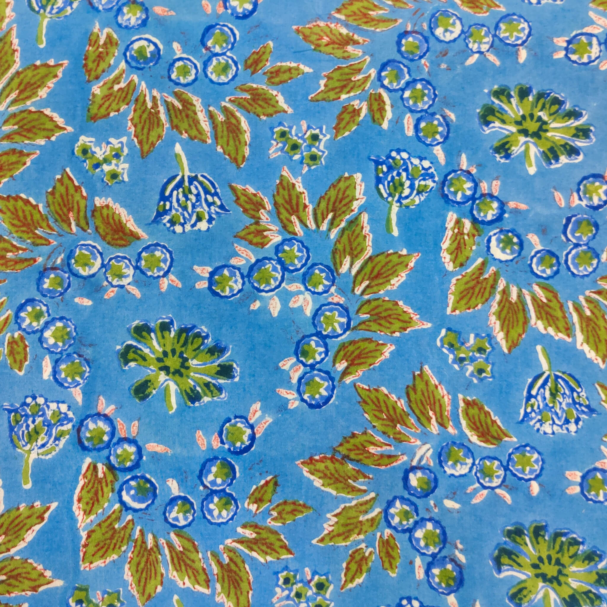 Pure Cotton Blue Jaipuri With Fruits Hand Block Print Fabric – Sanskruti