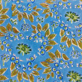 Pre-Cut 2.35 Meter Pure Cotton Blue  Jaipuri With Fruits Hand Block Print Fabric