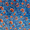 Pure Cotton Blue Jaipuri With Orange Flower Jaal Hand Block Print Fabric