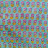 Pure Cotton Blue Jaipuri With Pink Yellow Motifs Hand Block Print blouse piece (1 meter) fabric