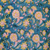 Pure CottonBlue Teal Jaipuri With Yellow And Pink Floral Jaal Hand Block Print Fabric