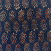 Pure Cotton Blue With Black Maroon Flower Plant Motif Hand Block Print Fabric