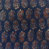 Pure Cotton Blue With Black Maroon Flower Plant Motif Hand Block Print Blouse Fabric ( 1 Meter )