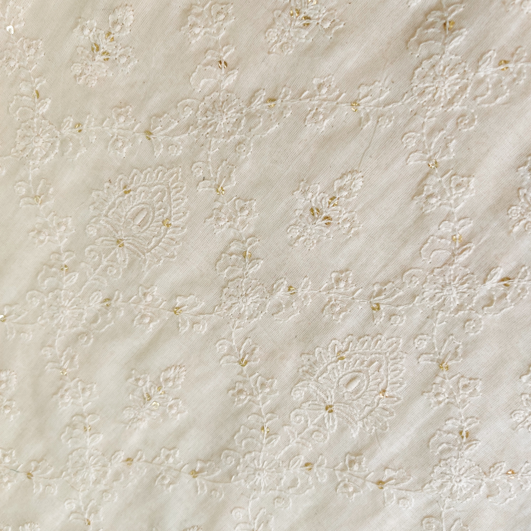 Pure Cotton Cream Jaal Jalli Embroidered Fabric – Sanskruti