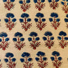 Pure Cotton Cream Kaatha With Blue Dahlia Hand Block Print Fabric
