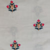 Pure Cotton Cream With Grey Yellow Pink Plant Embroiedered Fabric