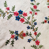 Pure Cotton Cream With Pink And Blue Flower Jaal Embroidered Fabric