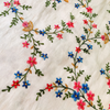 Pure Cotton Cream With Pink And Blue Flower Jaal Embroidered Fabric