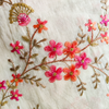 Pure Cotton Cream With Pink And Orange Flower Jaal Embroidered Fabric