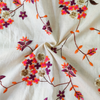 Pure Cotton Cream With Pink Orange And Purpe Flower Jaal Embroidered Fabric