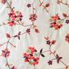 Pure Cotton Cream With Pink Orange And Purpe Flower Jaal Embroidered Fabric