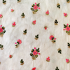 Pure Cotton Cream With Pink Scattered Flowers Embroidered Fabric