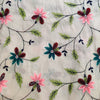 Pure Cotton Cream With Teal And Pink Floral Jaal Embroidered Fabric
