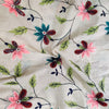 Pure Cotton Cream With Teal And Pink Floral Jaal Embroidered Fabric