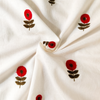 Pure Cotton Cream With Tiny Red Green Flower Embroiedered Fabric