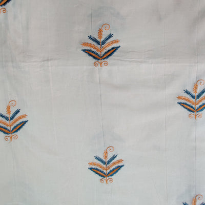 Pure Cotton Cream With Yellow Blue Embroiedered Fabric