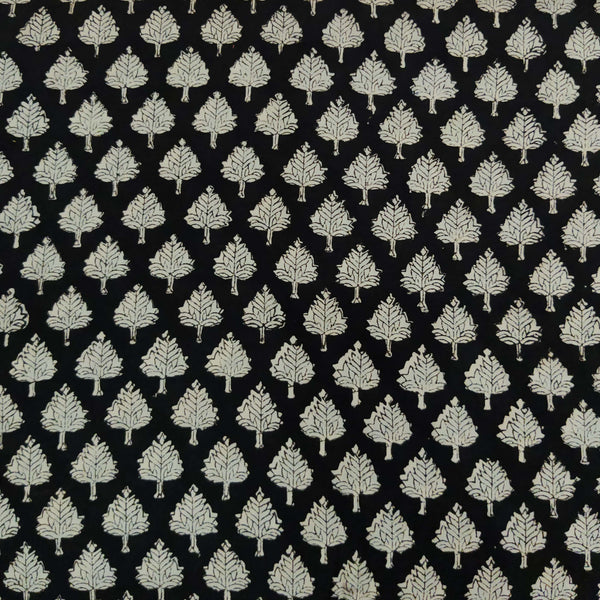 Pure Cotton Dabu Bagru Black With Small Tree Hand Block Print Blouse Piece (1.25 Meter) Fabric