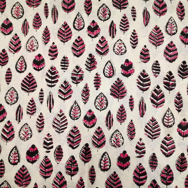 Pure Cotton Dabu Bagru With PinkBlack Paan Motifs Hand Block Print Fabric