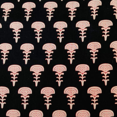 Pure Cotton Dabu Black With Mushroom Motif Hand Block Print Fabric