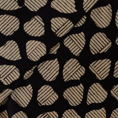 Pure Cotton Dabu Black With Stripped Distorted Hearts  Hand Block Print Fabric