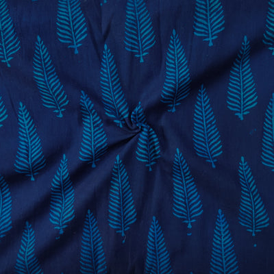 Pure Cotton Dabu Blue Fern Hand Block Printed Fabric