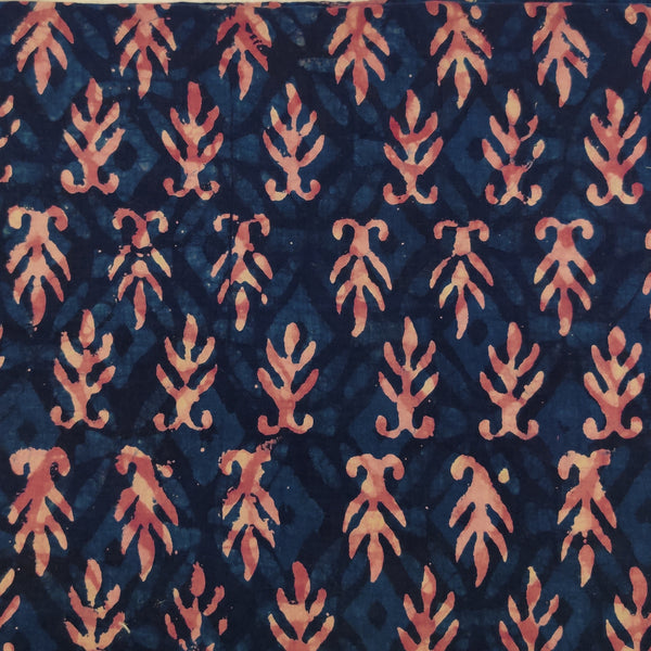 Pure Cotton Dabu Blue With Pinkish Purple Motif Hand Block Print Fabric