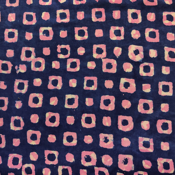Pure Cotton Dabu Blue With Pinkish Purple Square Motif Hand Block Print Fabric