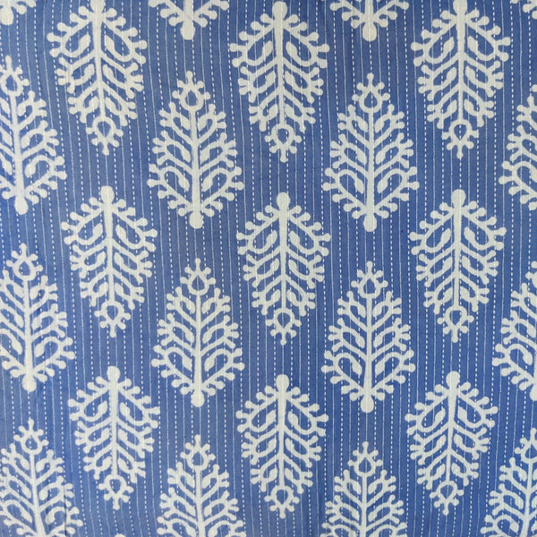 Pure Cotton Dabu Blue With White Motifs Hand Block Print Fabric
