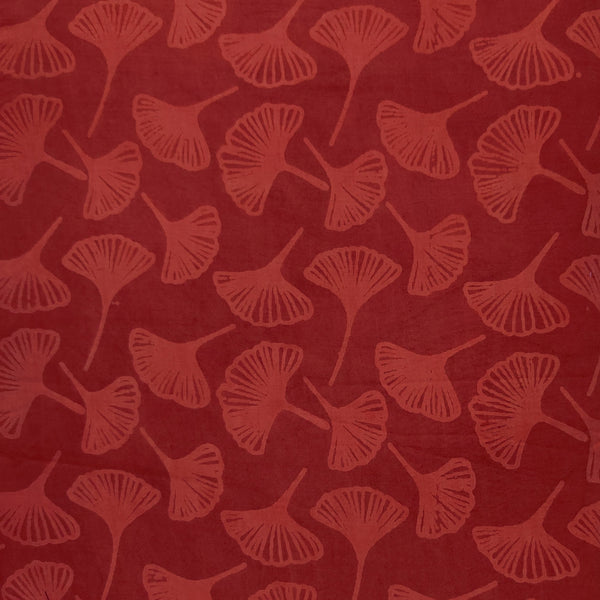 Pure Cotton Dabu Brick Red With Mushrooms Hand Block Print Fabric