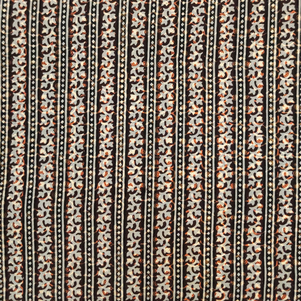 Pure Cotton Dabu Brown And Grey Intricately Designed Hand Block Print Fabric