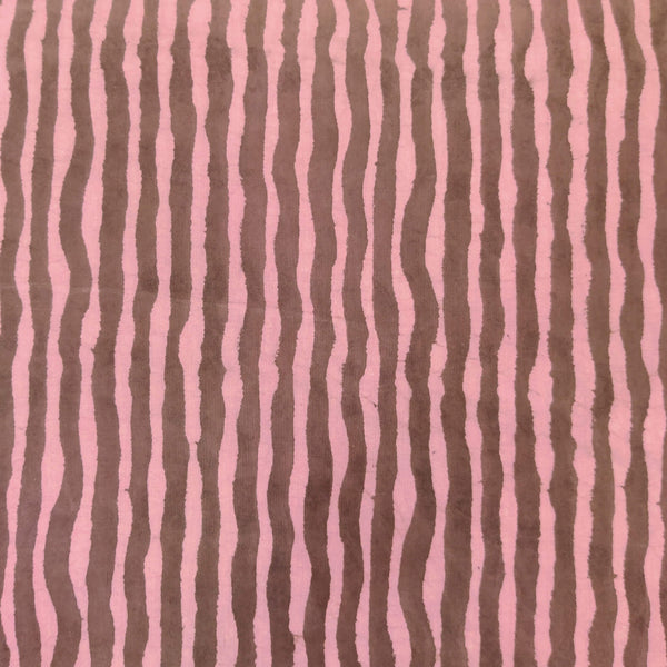 Pure Cotton Dabu Brown Mauve Wavy Lines Habd Block Print Fabric