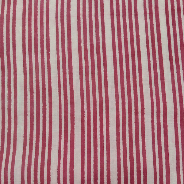 Pure Cotton Dabu Burgundy Uneven Stripes Hand Block Print Fabric