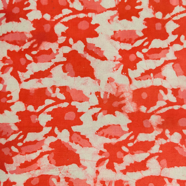 Pure Cotton Dabu Carrot Peach With Floral Jaal Hand Block Print Fabric