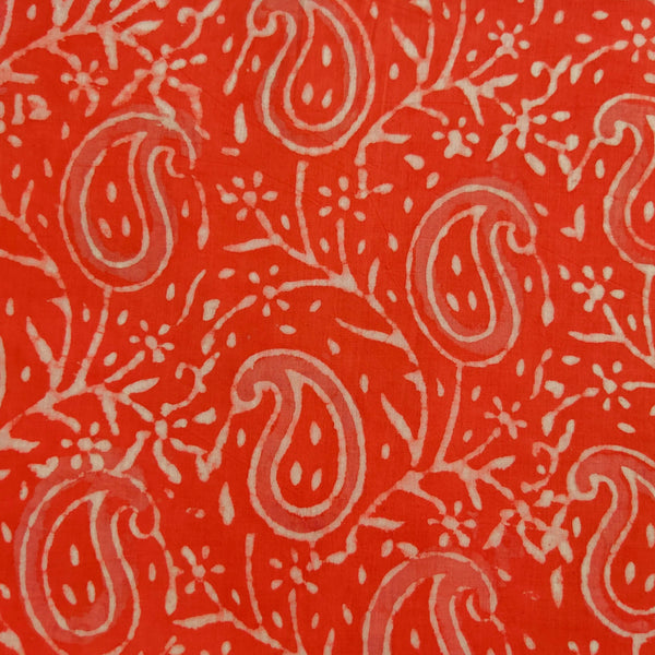 Pure Cotton Dabu Carrot Peach With Kairi Jaal Hand Block Print Fabric
