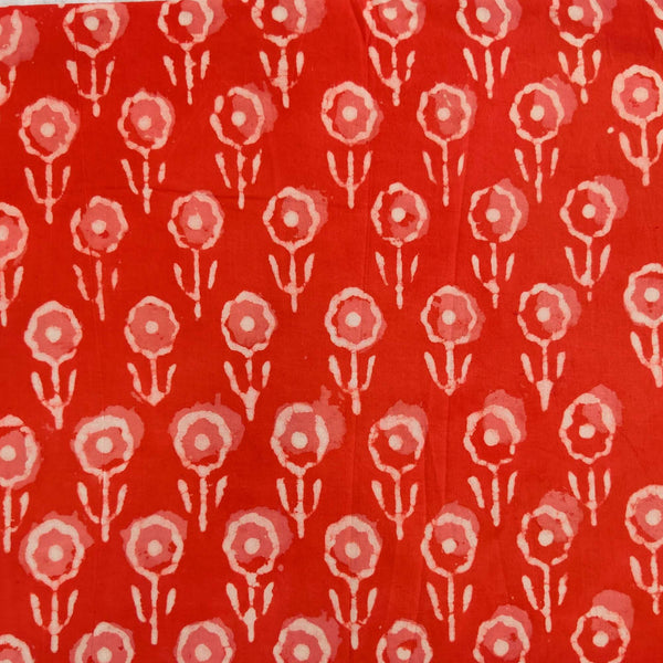Pure Cotton Dabu Carrot Peach With Single Flower Motif Hand Block Print Blouse Fabric ( 80 Cm )
