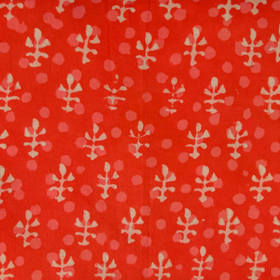Pure Cotton Dabu Carrot Peach With Tiny Motif And Polka Hand Block Print Fabric blouse piece (0.94 meter)