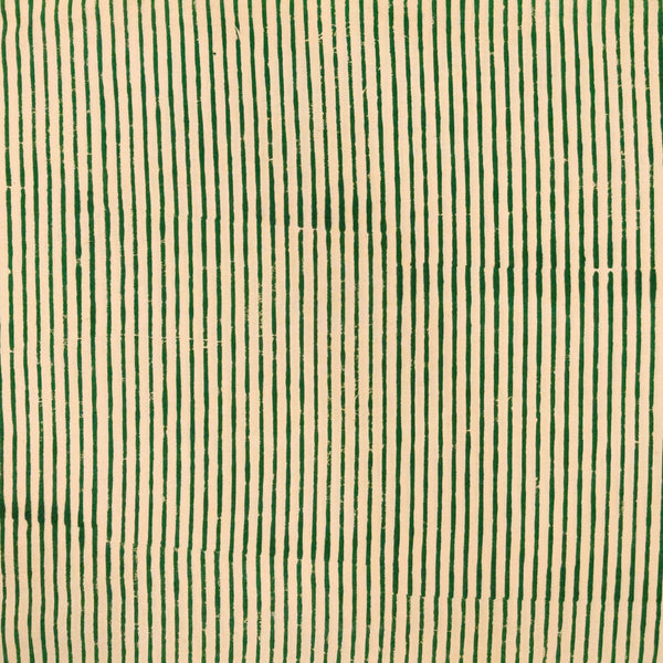 Pure Cotton Dabu Cream And Green Stripes Hand Block Print Fabric