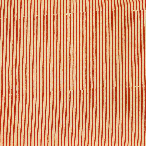 Pure Cotton Dabu Cream And Rust Stripes Hand Block Print Fabric