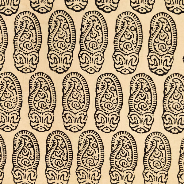 Pure Cotton Dabu Cream With Black Intricate Kairi Hand Block Print Fabric
